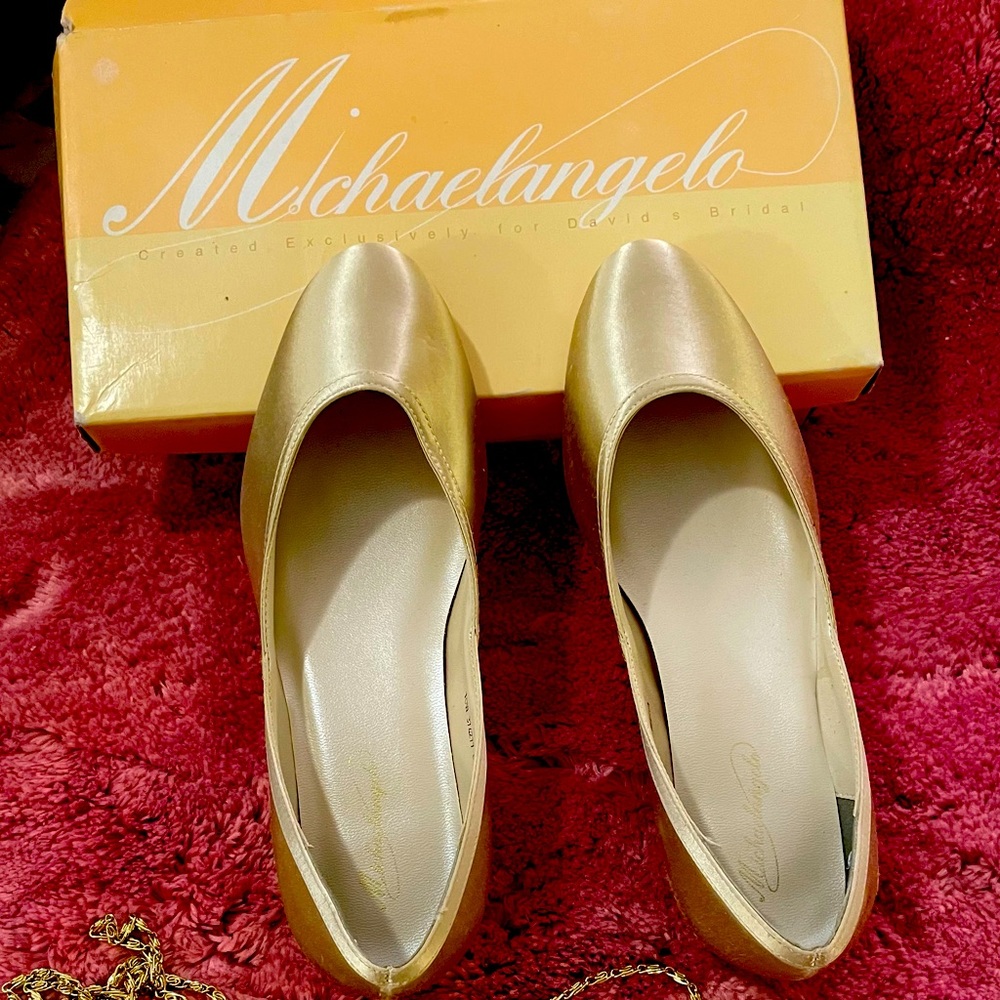 Shoes purchased at David Bridal Shop.  I decided not to use so did have dyed.